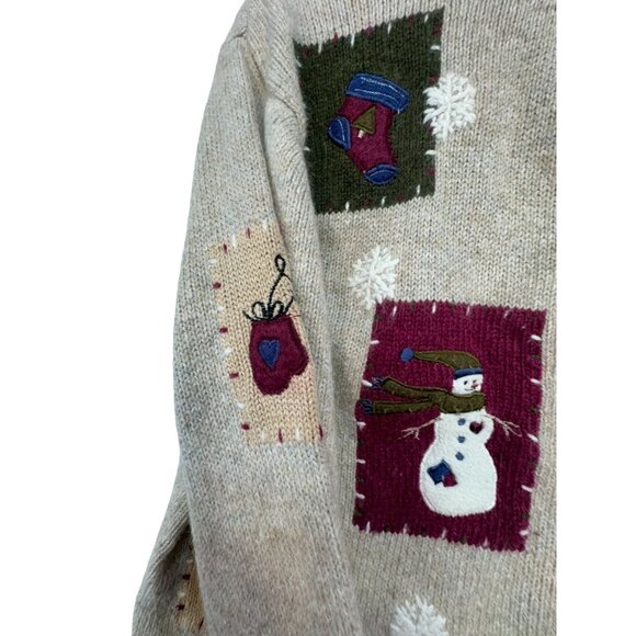 Croft & Barrow Womens Snowman Cardigan Sweater  M Beige & Multicolor Wool Blend - Picture 10 of 12